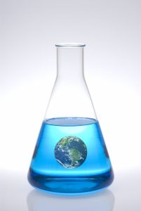 World in erlenmeyer flask. Cooling the world after global warming.