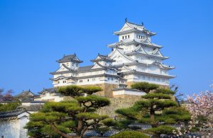 Hyogo, Japan - March 31, 2015 : The Himeji castle or White Heron Castle, one of the most popular spot for view the cherry blossom bloom, was built in 1333.