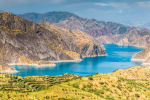Beautiful view of Nurek Reservoir in Tajikistan